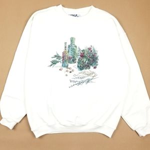 VTG 90's 00's Made in USA Cute Florals Prints White Crewneck Sweatshirt